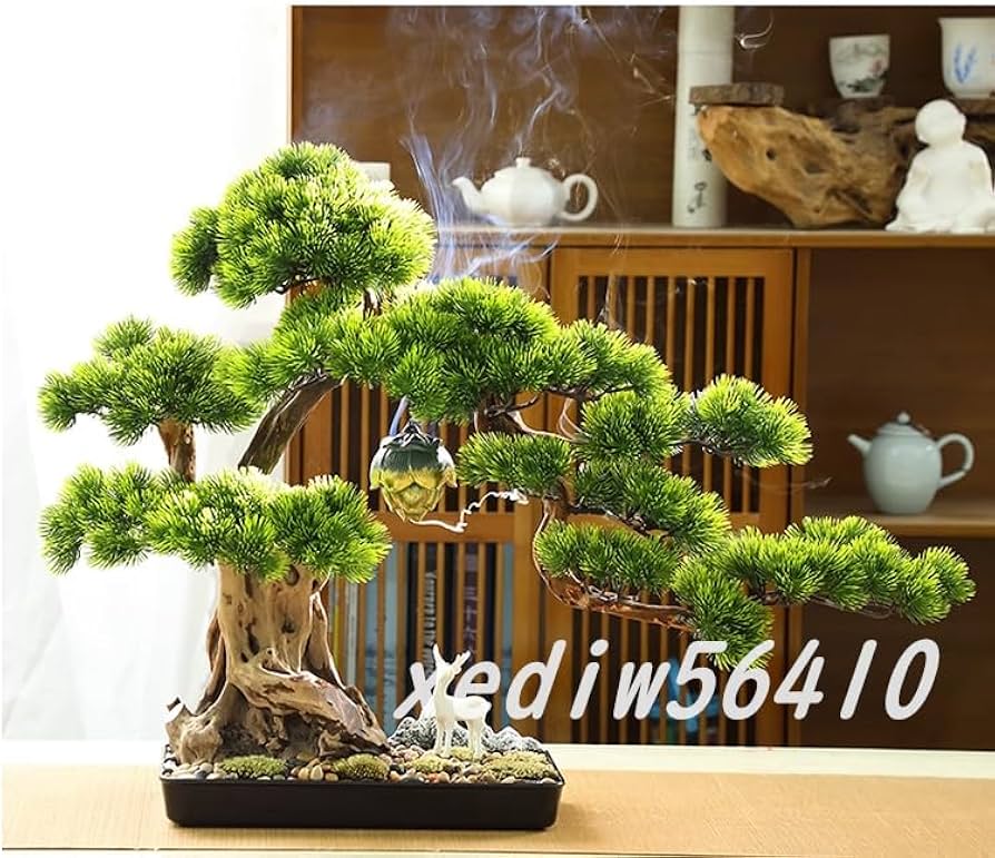 Amazon.co.jp: 高級模造迎客松盆栽 置物 禅意迎客松盆栽装飾品 花芸術