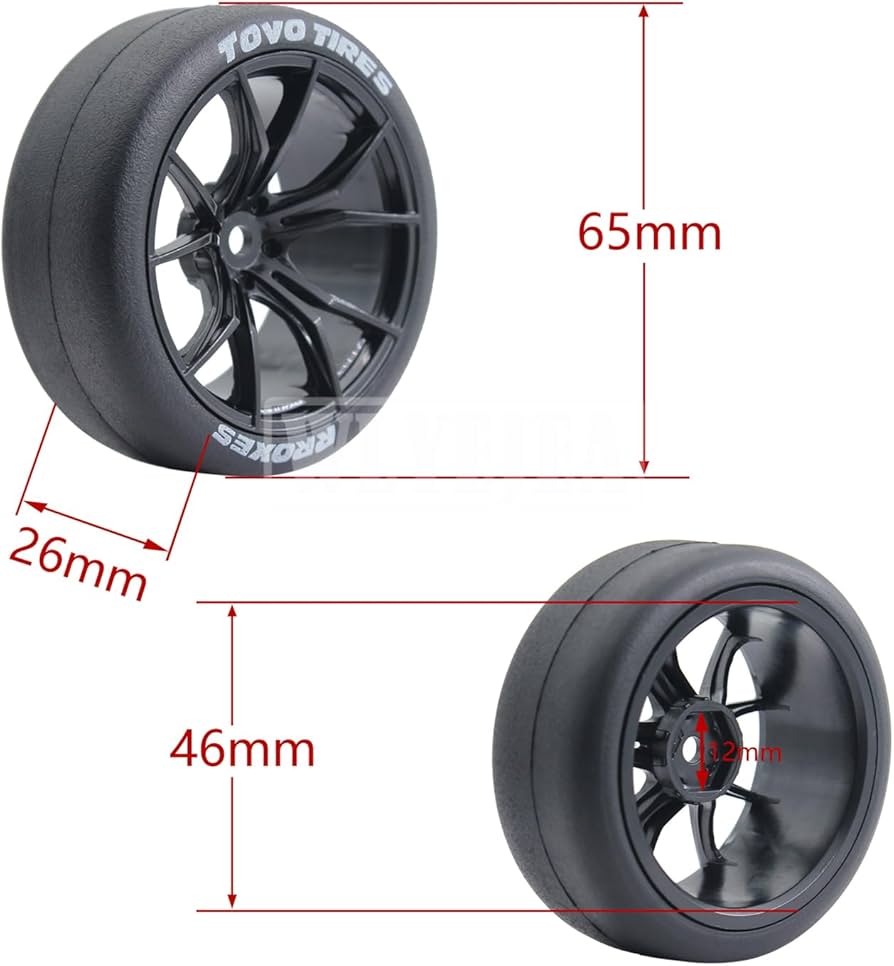 Amazon | WLYEJEA 1/10 RCドリフトホイール 65mm ゴムタイヤ 12mm 六角