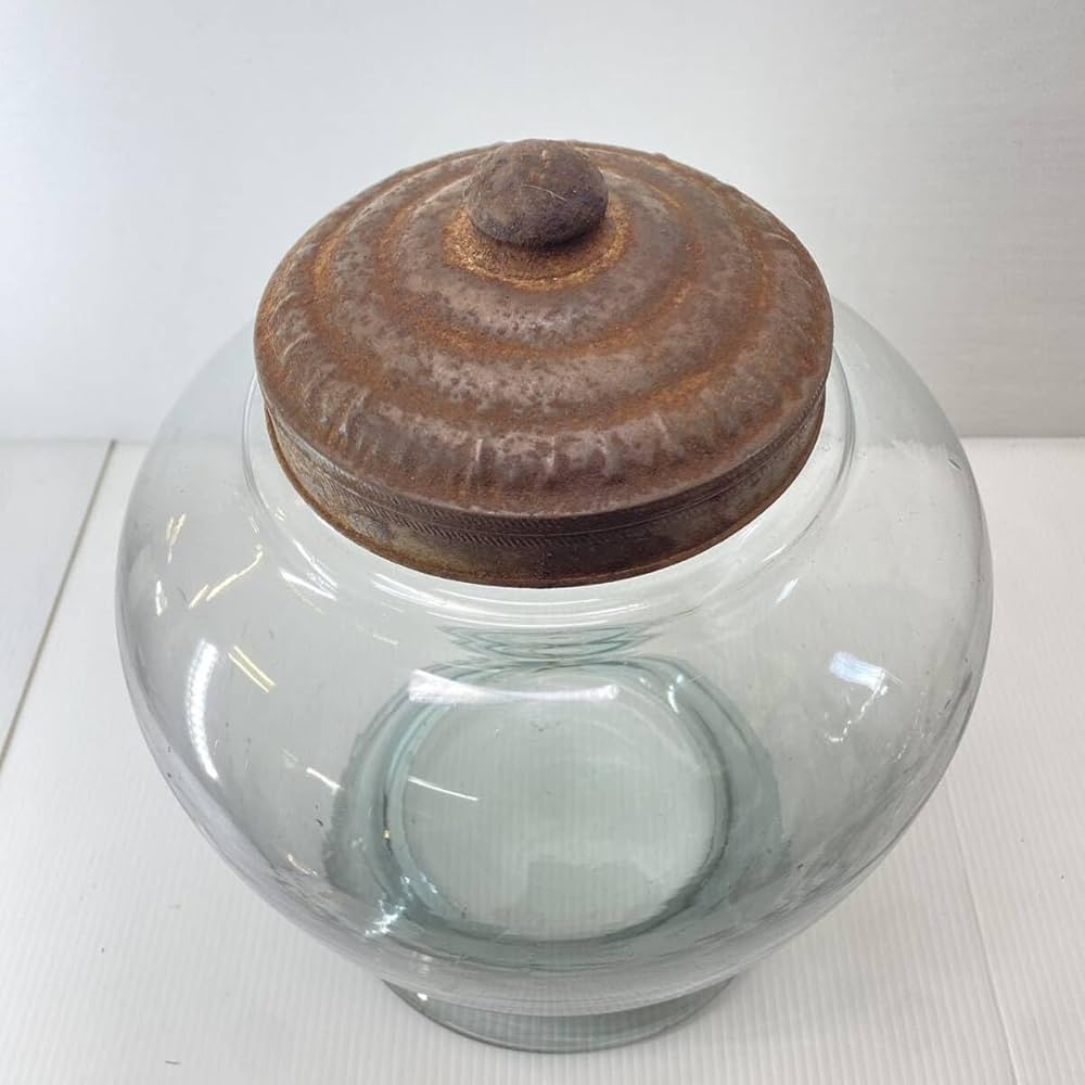 Amazon｜地球瓶 レトロ 菓子瓶 ガラス瓶 気泡 アンティーク 蓋付