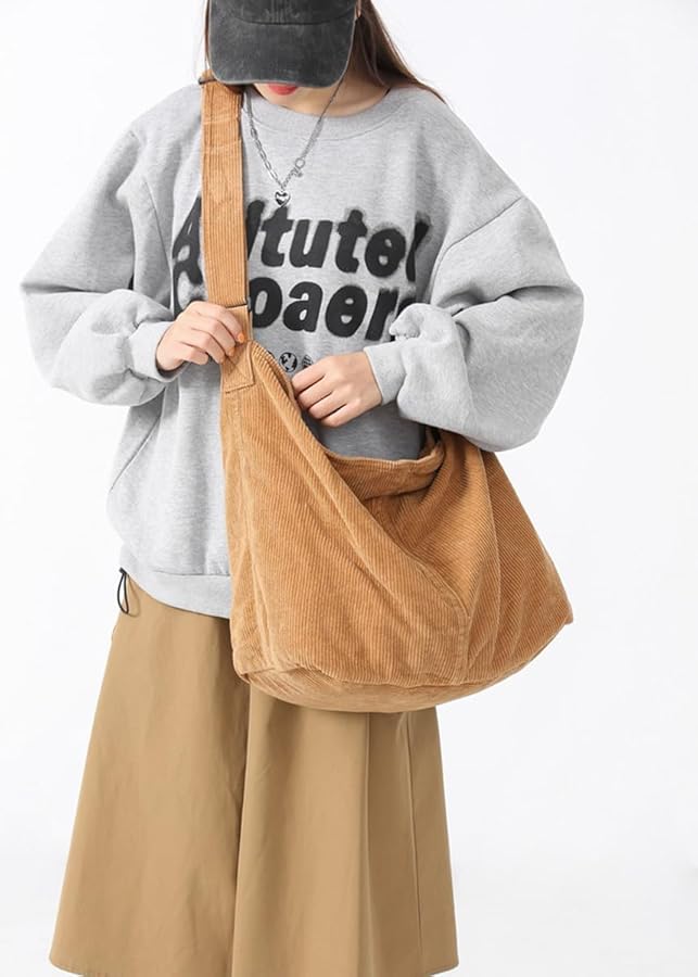 Corduroy Shoulder Bag for Women Men Large Capacity Crossbody Bag