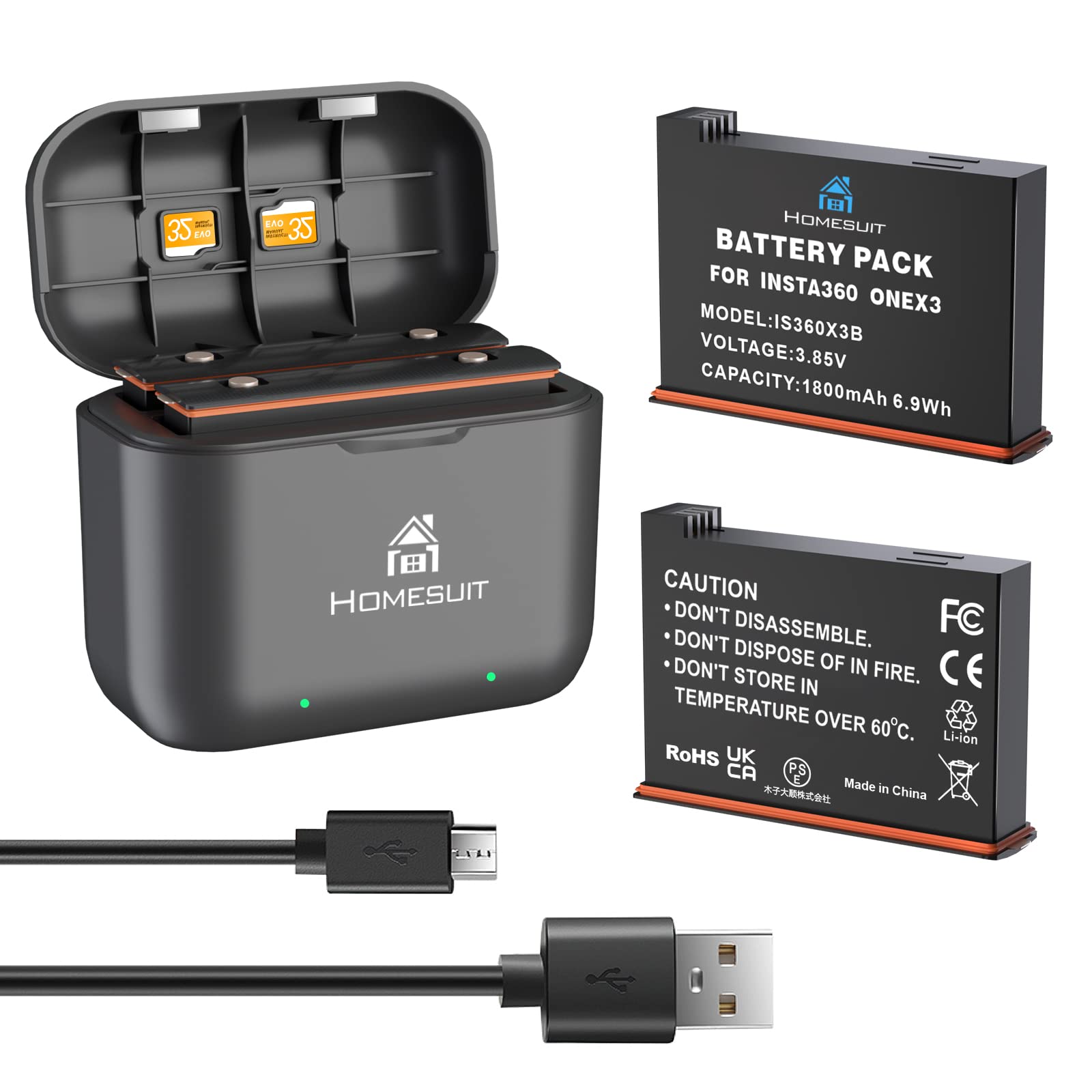 Amazon | Homesuit Insta360 X3バッテリー1800mAh×2個 収納式 インスタ