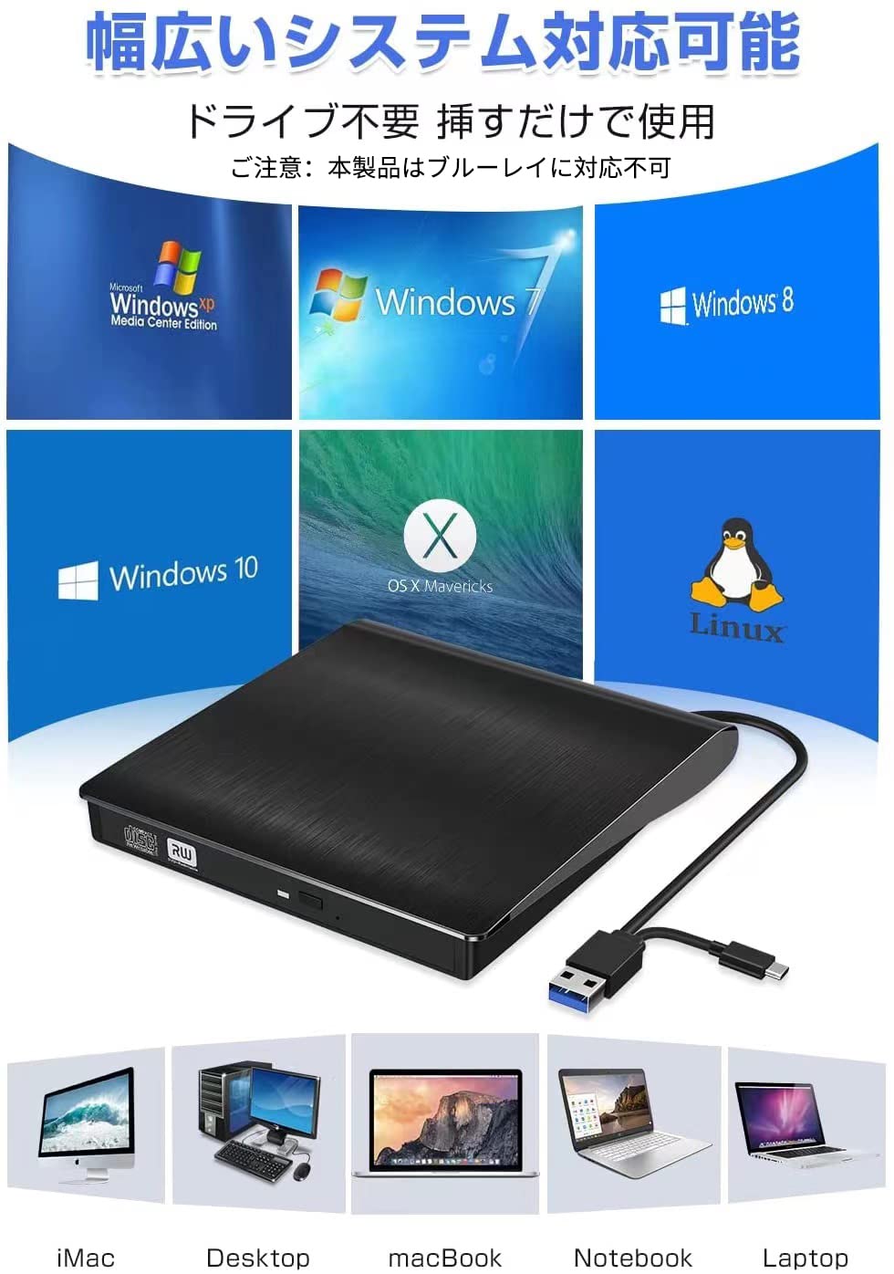 Amazon.co.jp: 【2022業界新開発】CD/DVDドライブ 外付け USB3.0/Type