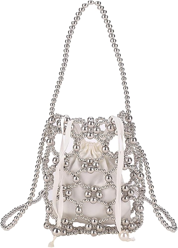 Amazon | [Lapimou] パーティーバッグ ビーズ パール シルバー ミニ