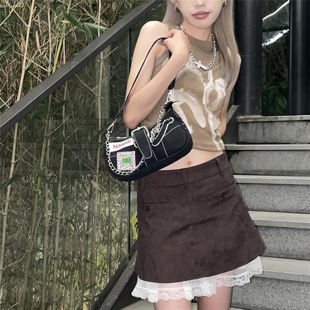 Amazon.com: Y2K Black Small Shoulder Bag Goth Bag Grunge Aesthetic