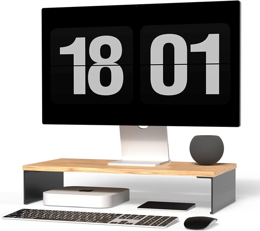 Amazon.co.jp: amesoba™ モニタースタンド 卓上 木製 アルミ × 木目天