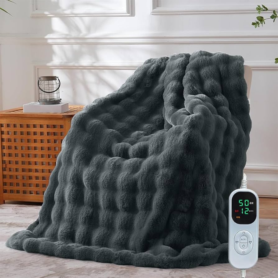 電気毛布 ダブル グレー タイマー 温度調節 抗菌 洗える ラビット