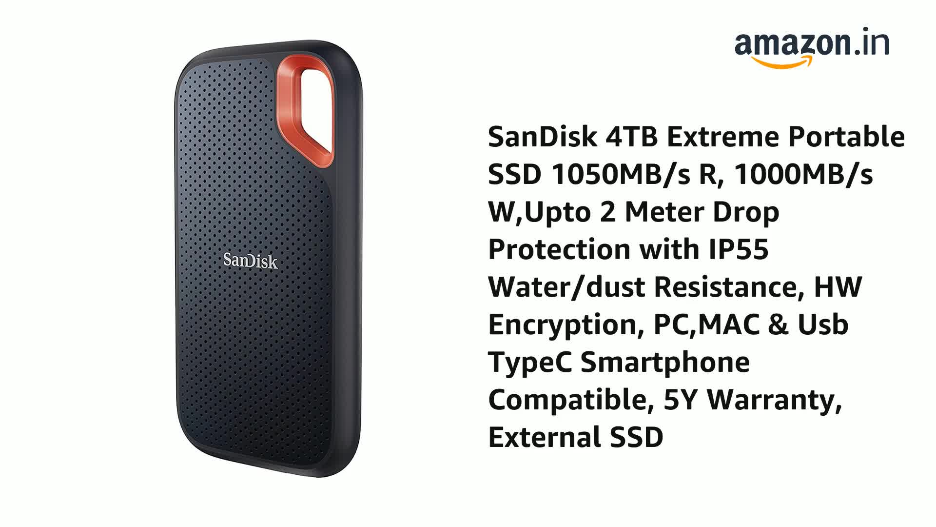 Sandisk Extreme Portable 4TB, 1050MB/s R, 1000MB/s W, 3mtr Drop