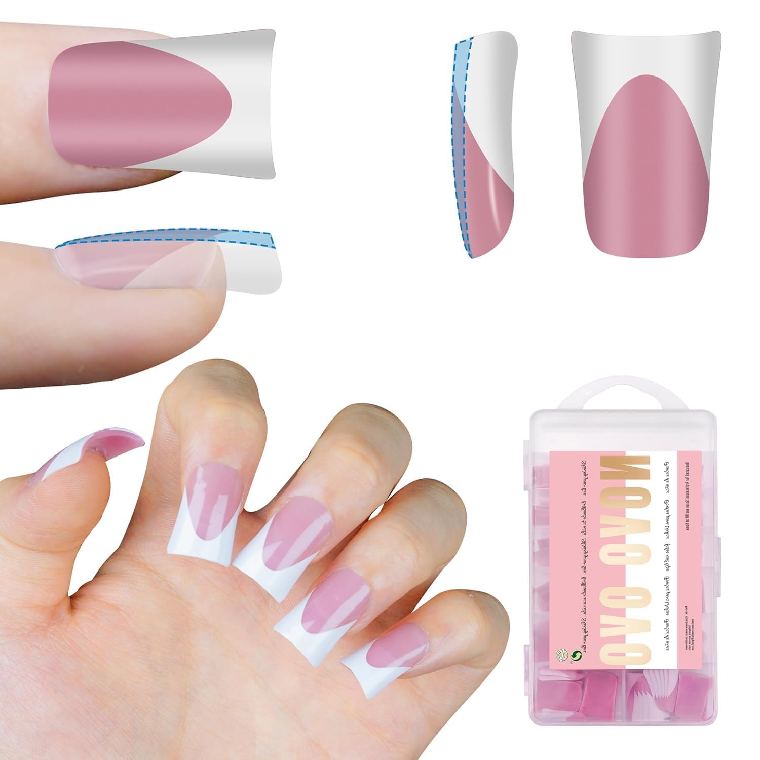 Amazon | NOVO OVO White French Tip Short Duck Nail Tips Press on