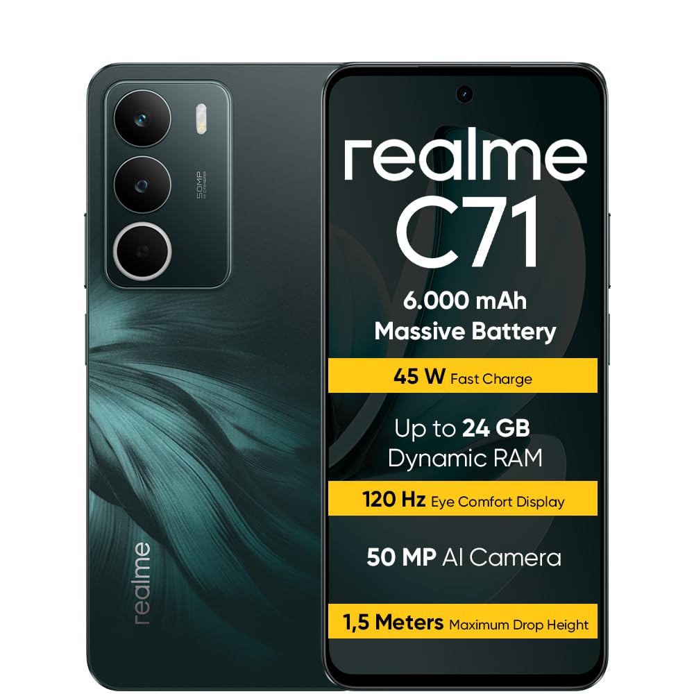 realme C71 Smartphone 6+128GB, 6000mAh Battery, 45W Fast Charge