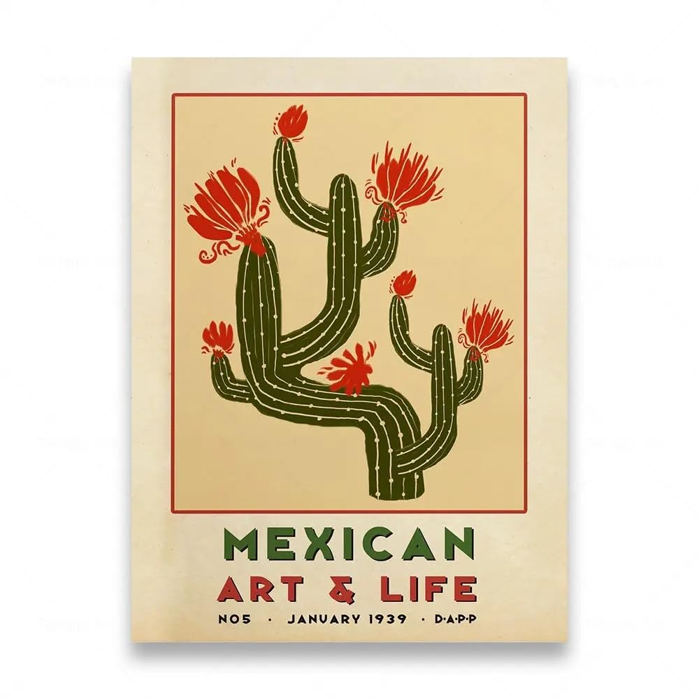 Amazon.co.jp: メキシコの芸術と生活ポスターサボテンの花のキャンバス