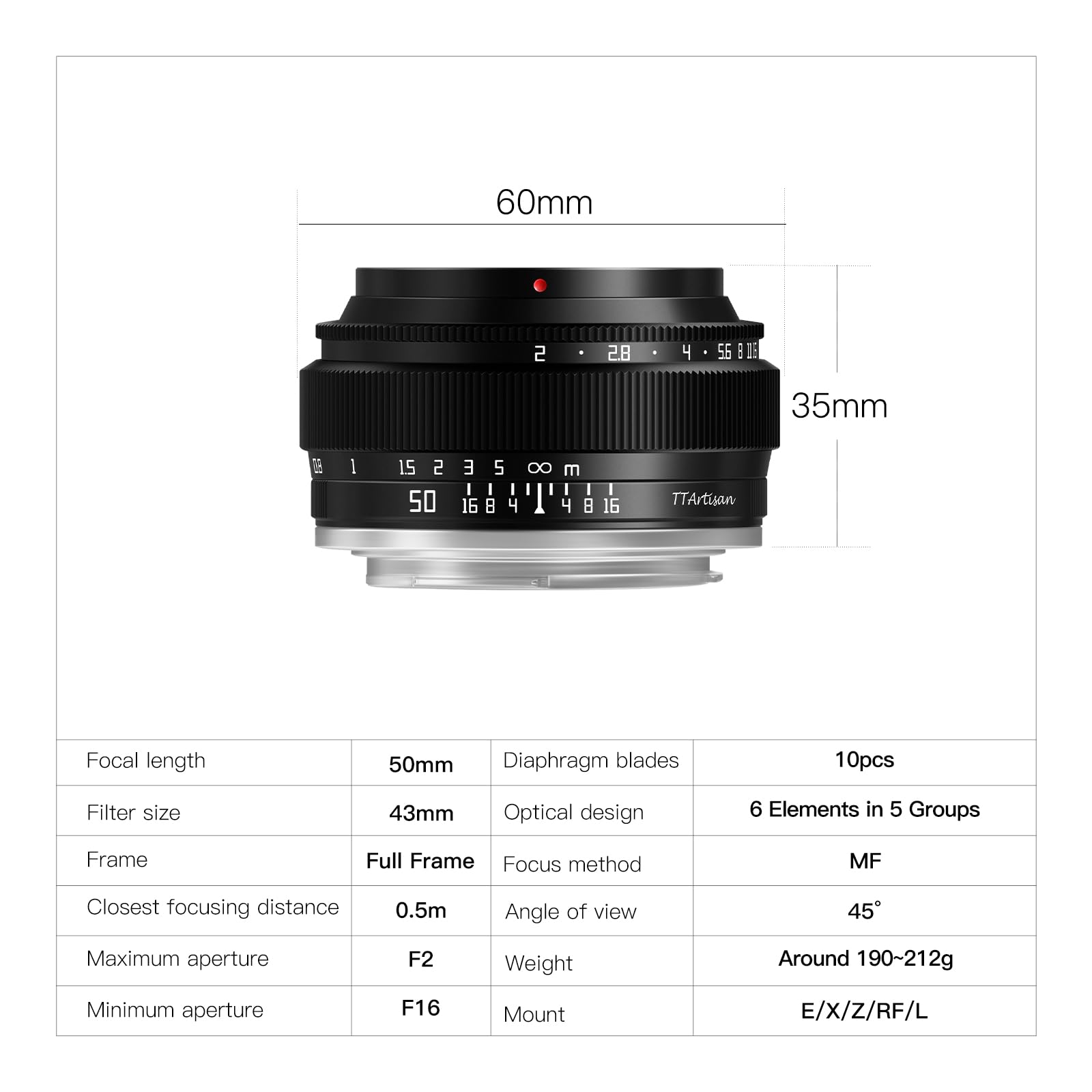 Amazon.com : TTArtisan 50mm f2 Full Frame Manual Focus Camera Lens