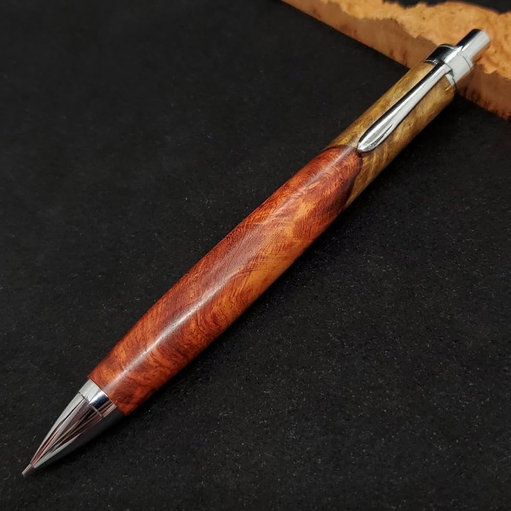 Amazon.co.jp: ⑮Bハンドメイド木軸シャーペン花梨瘤紅白赤濃いめ