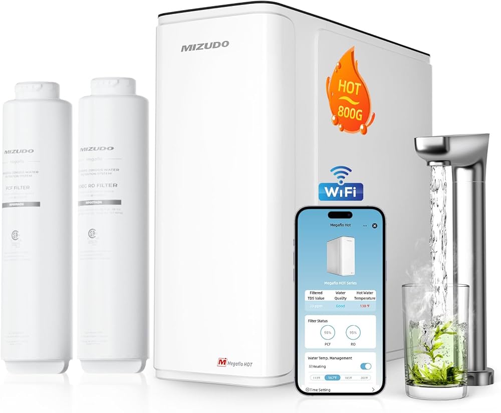 MIZUDO Smart WiFi 800GPD Tankless Reverse Osmosis System, 9 Stage