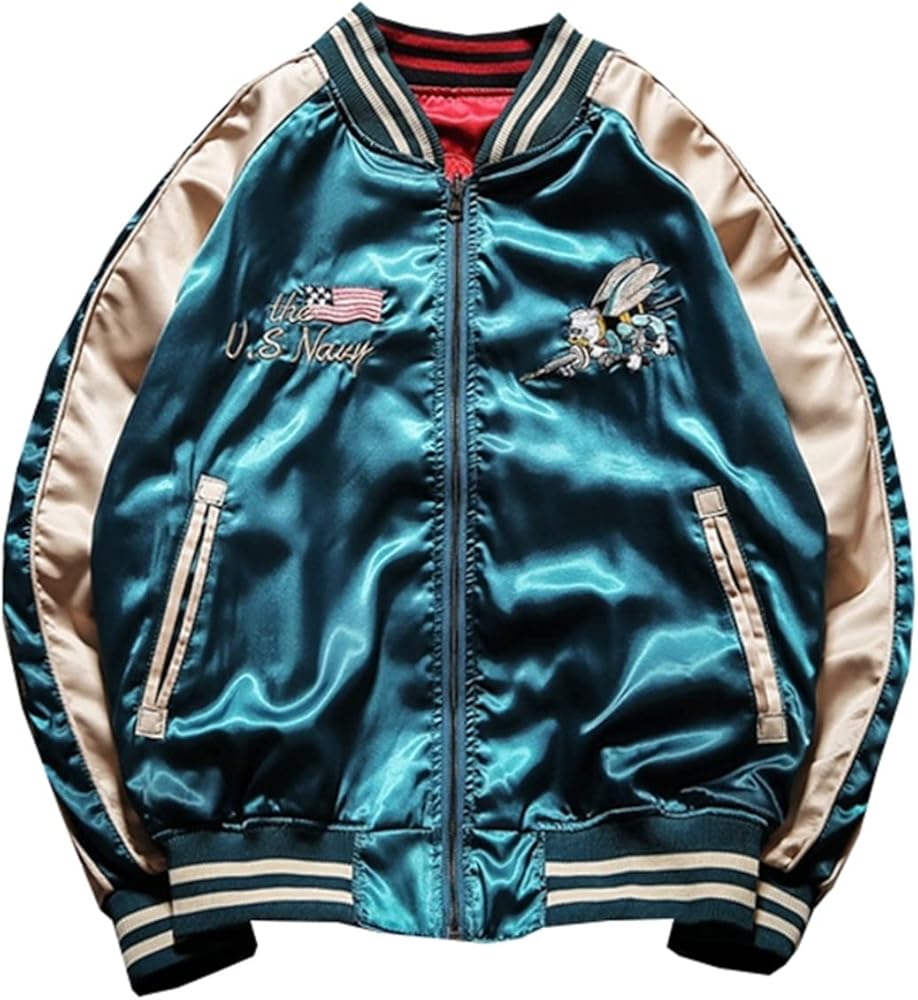 Amazon | スカジャン メンズ ジャケット 秋服 リバーシブル 大きい