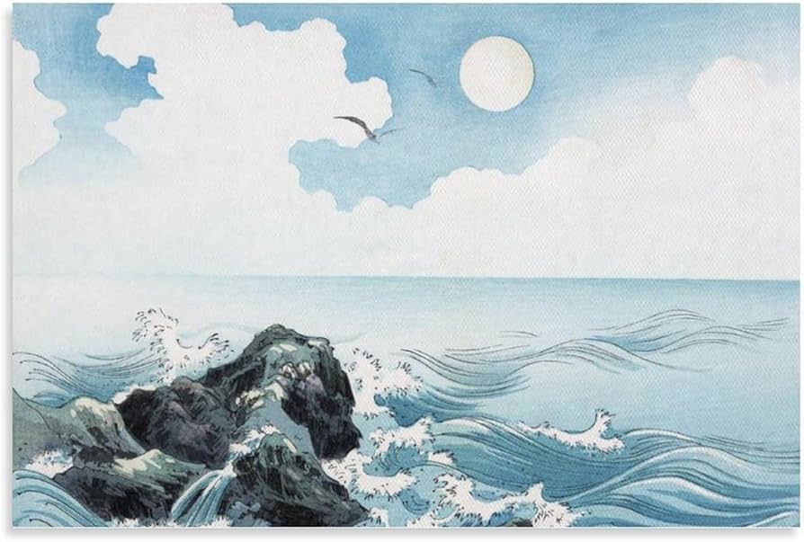 Amazon.co.jp: 絵画 岩に打ち寄せる波インテリア 絵画 日本の