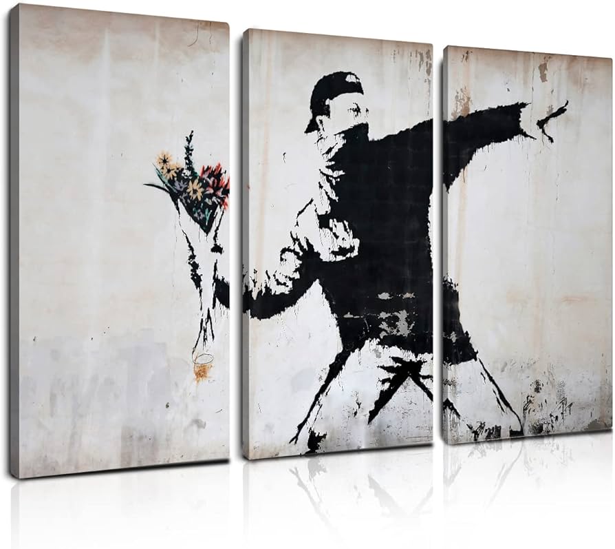 Amazon.co.jp: バンクシー 花束を投げる男 アートパネル 3枚 飾り絵