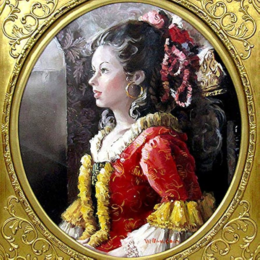 Amazon.co.jp: ウィリアム・ケイン『貴婦人(F10号円窓)』油彩画 人物画