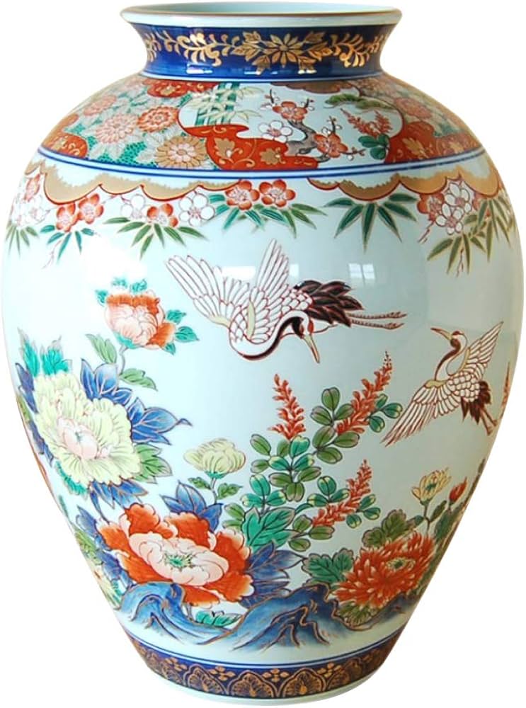Amazon.co.jp: 花瓶 有田焼 陶器 伝統工芸品 日本製 鶴花園 径22.5cm