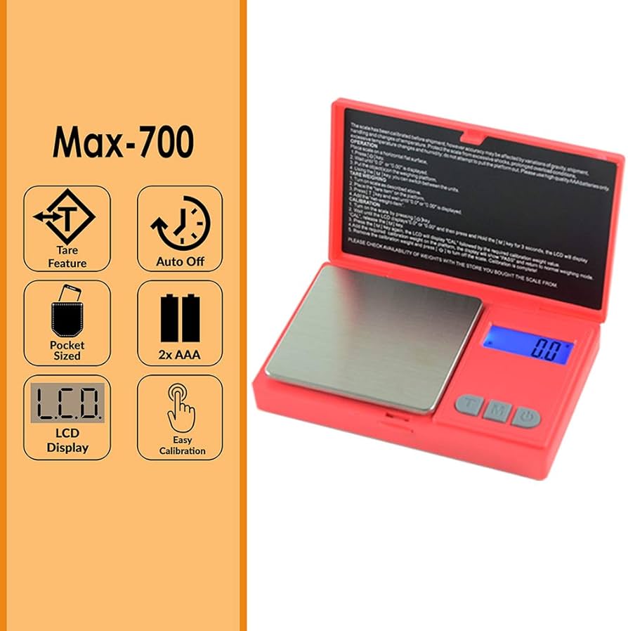 AWS MAX-700 Digital Scale 700g x 0.1g (Red) : Amazon.co.uk