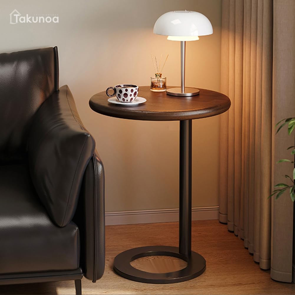 Amazon｜Takunoa サイドテーブル 木製 天然木 無垢材 丸型50 高さ65