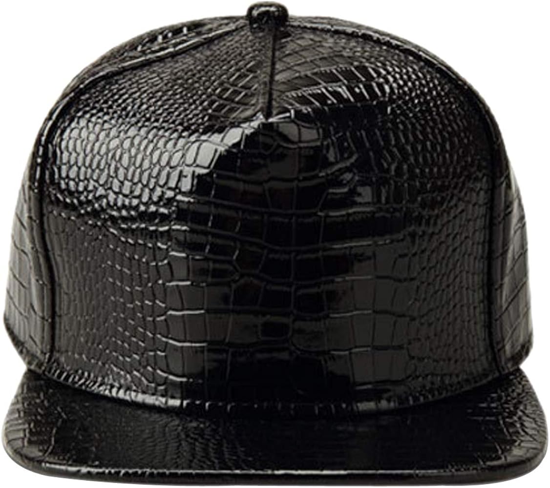 XRDSS Men Women PU Leather Hip-Hop Flat Bill Snapback Hat