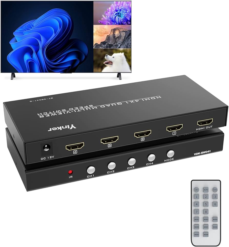 Amazon.com: Yinker HDMI Multiviewer Switch 4x1, HDMI Quad