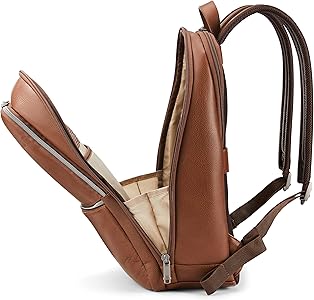 Amazon.com | Samsonite Classic Leather Slim Backpack, Cognac , One