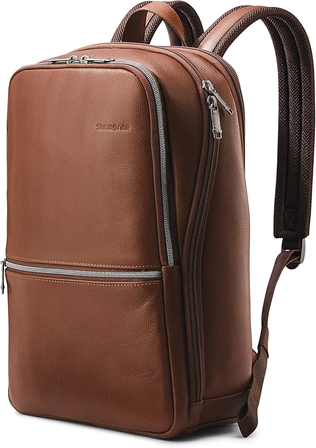 Amazon.com | Samsonite Classic Leather Slim Backpack, Cognac , One