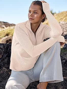 ANRABESS Womens Long Sleeve Quarter Zip Pullover Sweater Casual