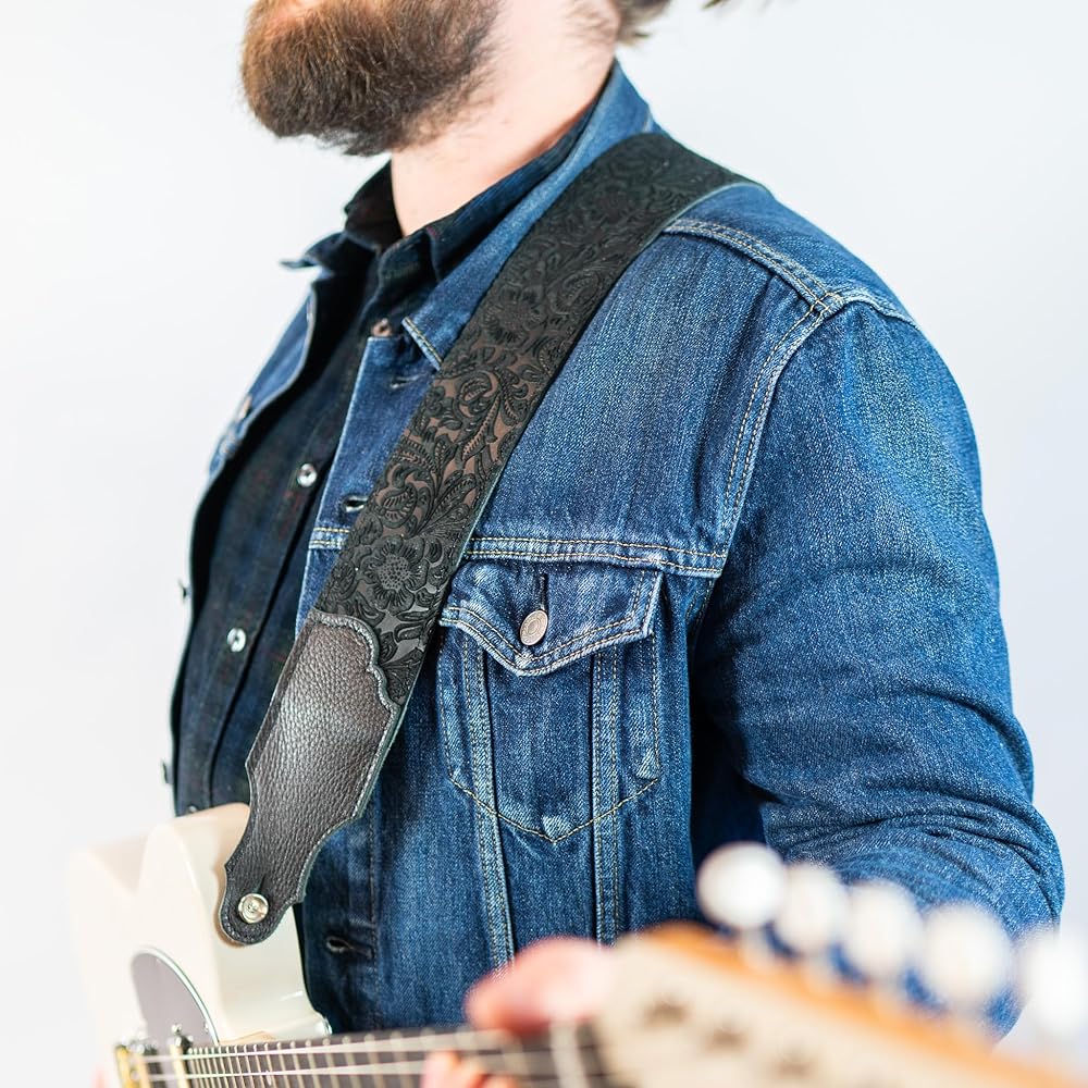 Amazon.co.jp: Franklin Embossed Suede FSSE-BK-BK ギターストラップ