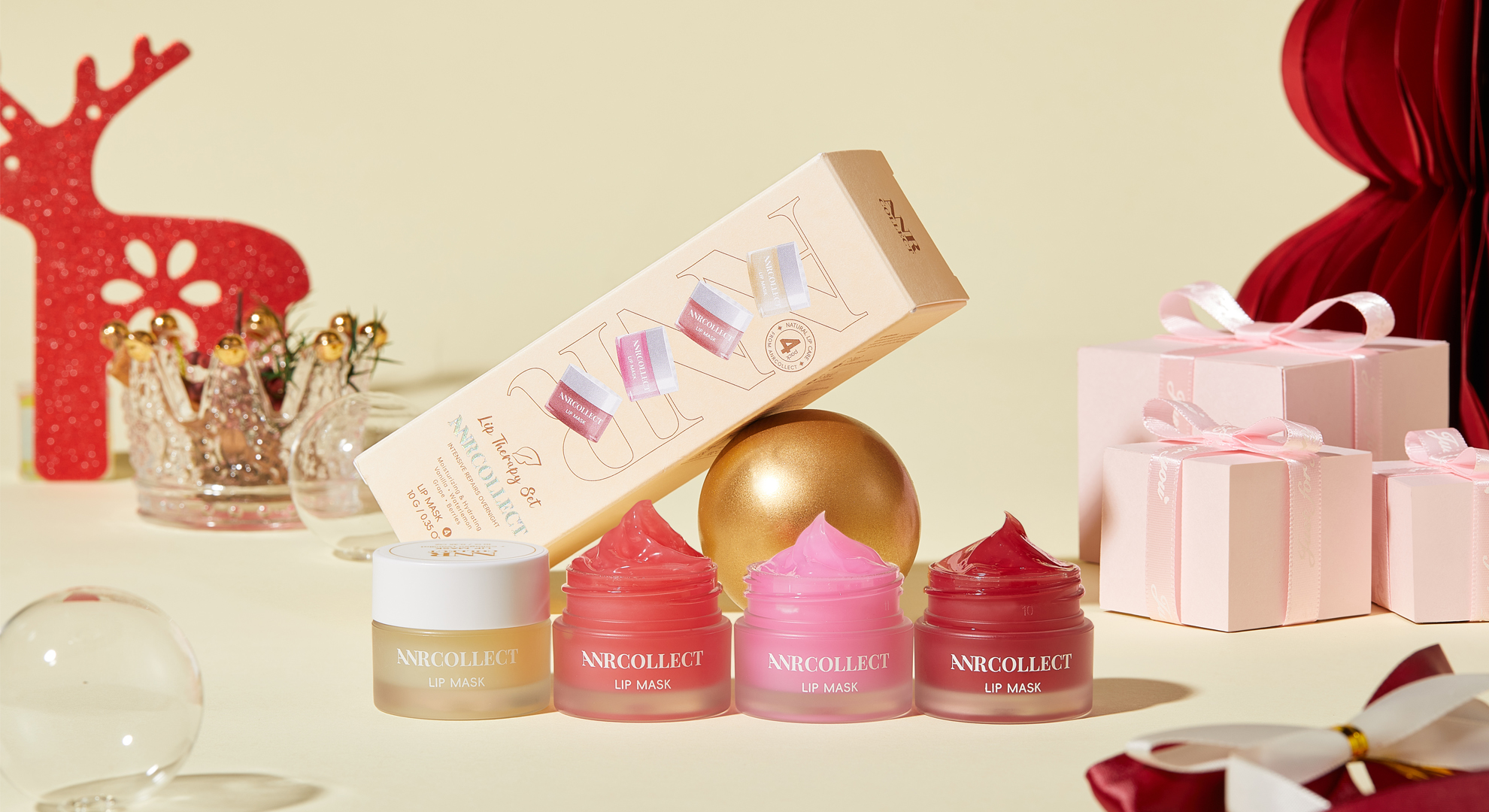 ANRCOLLECT Lip Balm & Mask Set with 4 Sleeping Lip Masks-Overnight