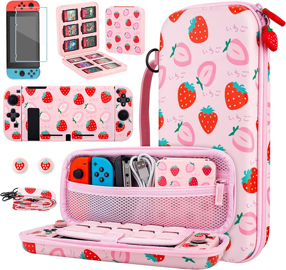 Amazon.com: GLDRAM Pink Strawberry Carrying Case Bundle for
