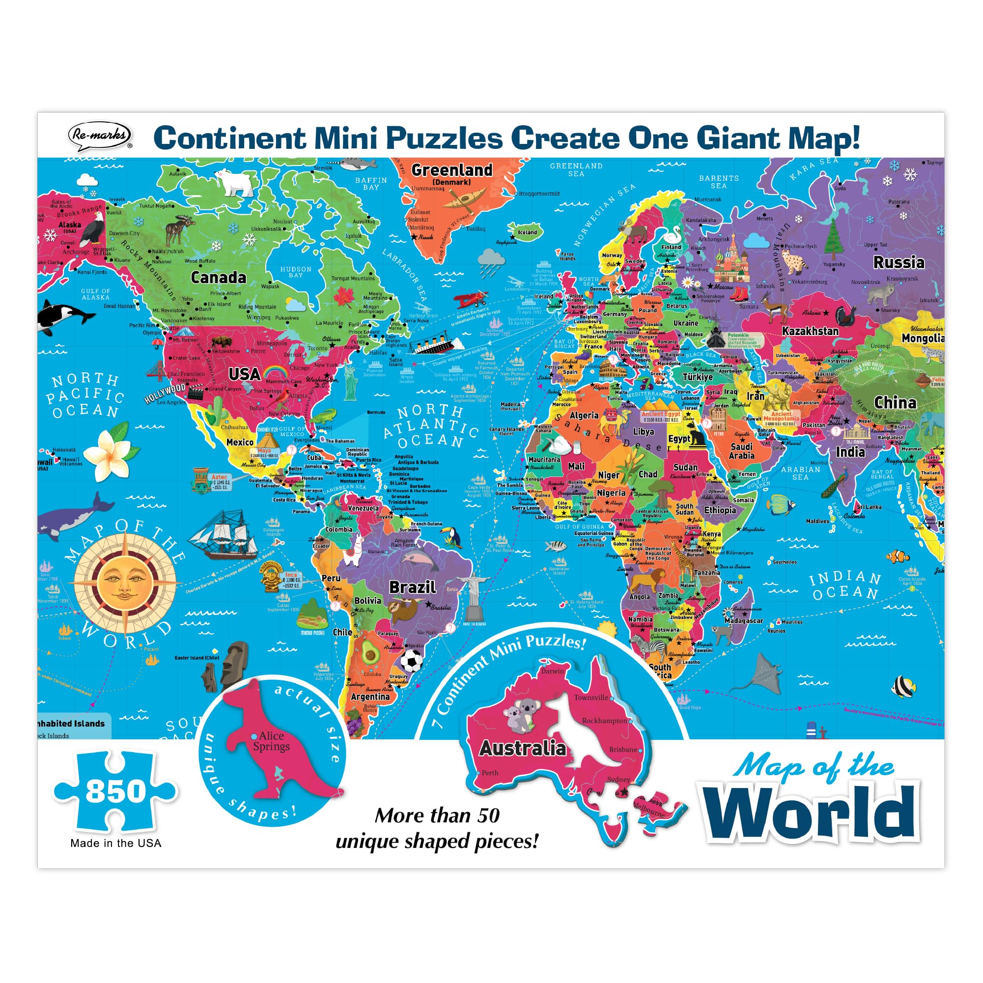 Amazon.com: Re-marks Map of The World Deluxe Jigsaw Puzzle with