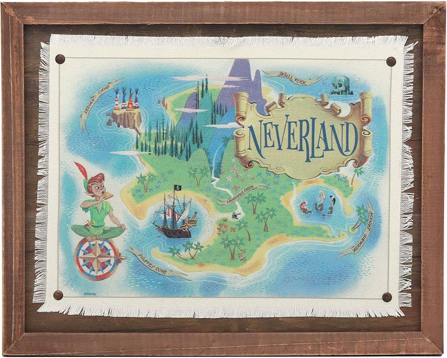Amazon.co.jp: ディズニーピーターパンネバーランド地図フレーム木製壁