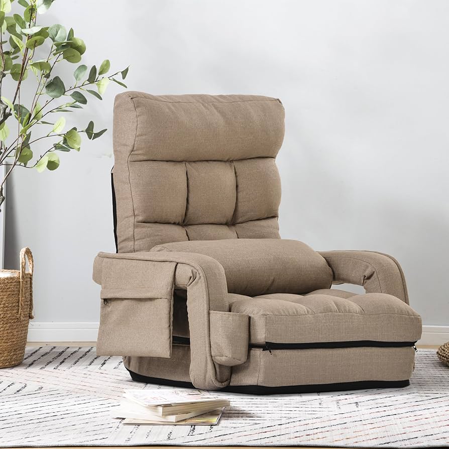 Amazon｜座椅子 リクライニング 14段階ギア コンパクト【4WAY・肘掛け