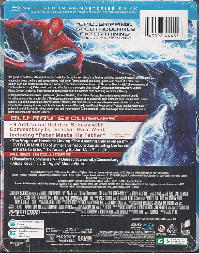 Amazon.com: THE AMAZING SPIDERMAN 2 BLURAY AND DVD STEELBOOK