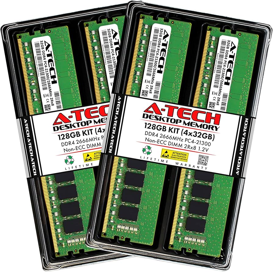 A-Tech 128GB (4x32GB) DDR4 2666 MHz UDIMM PC4-21300 (PC4-2666V