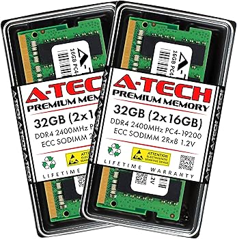 A-Tech 32GB Kit (2x16GB) DDR4 2400MHz PC4-19200 ECC SODIMM 2Rx8