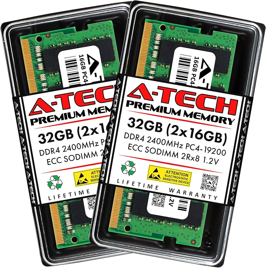 A-Tech 32GB Kit (2x16GB) DDR4 2400MHz PC4-19200 ECC SODIMM 2Rx8