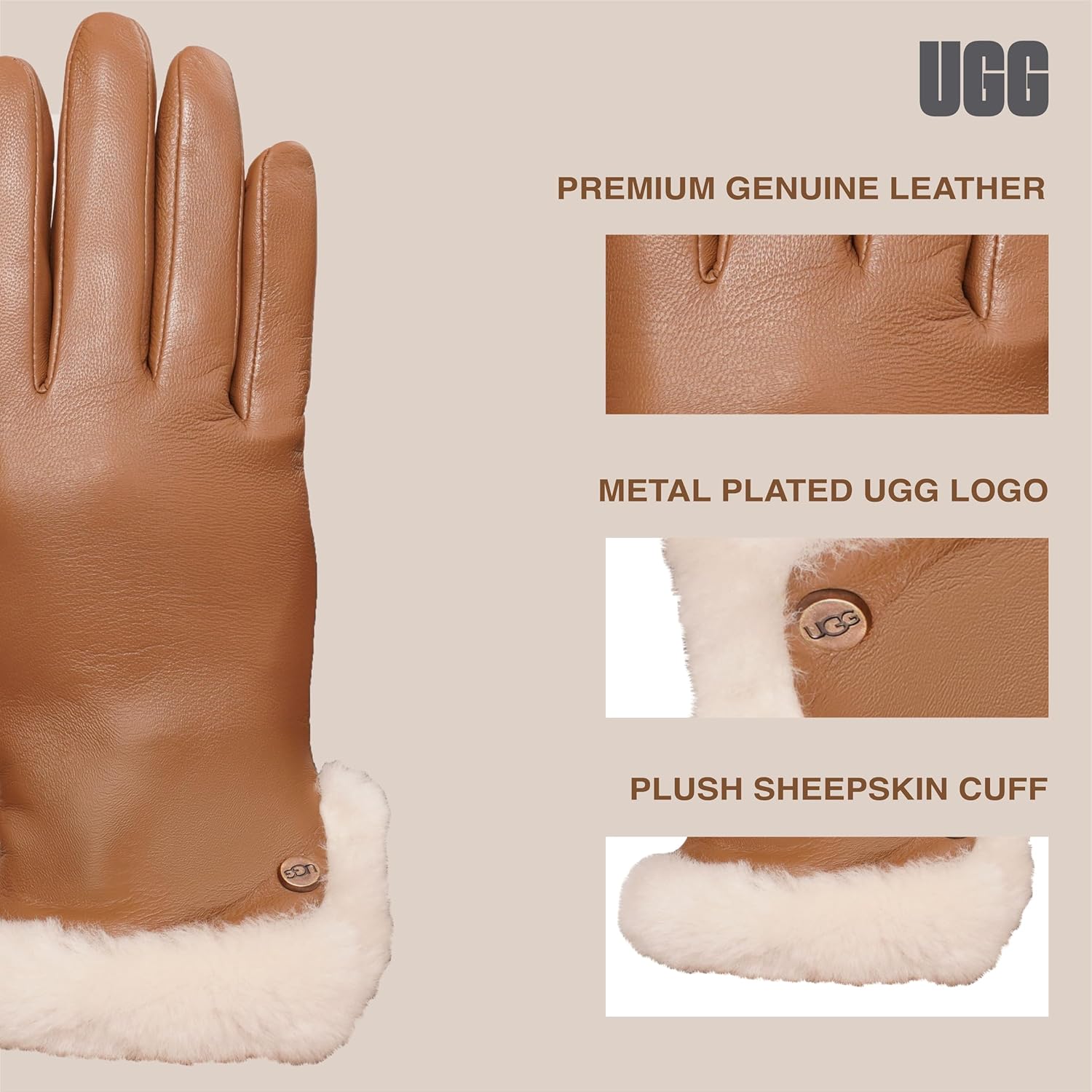 UGG - Brandclub - UGG Womens Leather Sheepskin Vent Gloves With