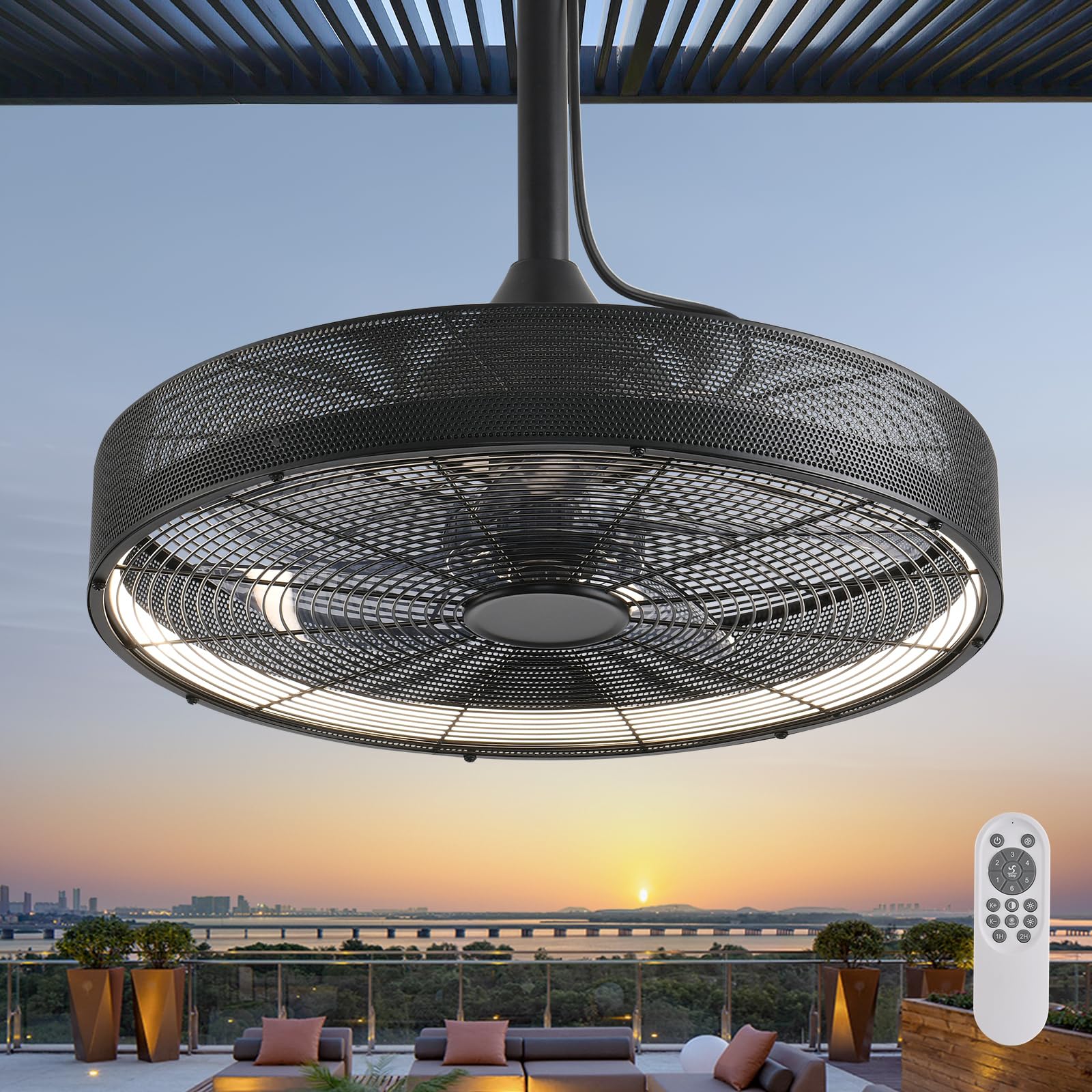 AHAWILL Outdoor Ceiling Fans with Lights,Hanging Hook Ceiling Fan