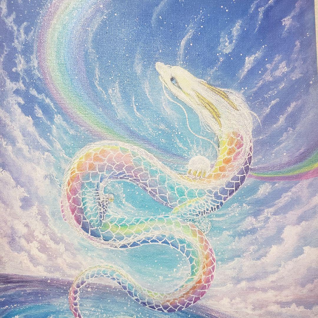 A2⭐︎354【白龍蓮池図】月夜の浄光【風景画】【神獣画】 A2⭐︎354