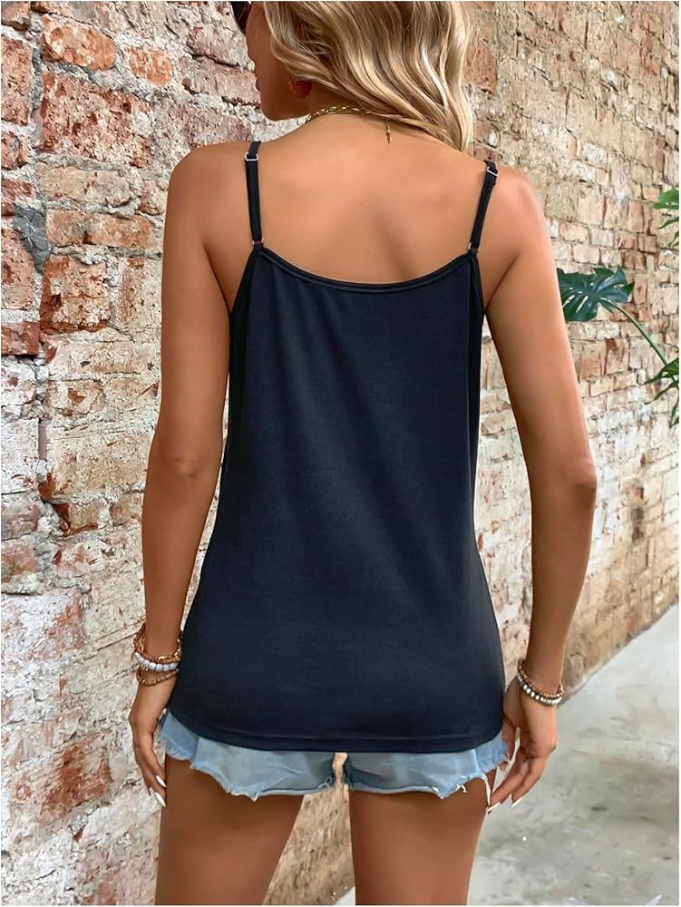 SOLY HUX Women's Contrast Lace Cami Tops Criss Cross Front V Neck