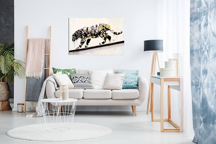 Amazon.co.jp: Banksy Tiger Graffiti Canvas Art Print Framed