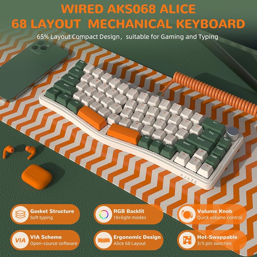 Amazon.com: Ajazz AKS068 65% Wired Mechanical Gaming Keyboard with