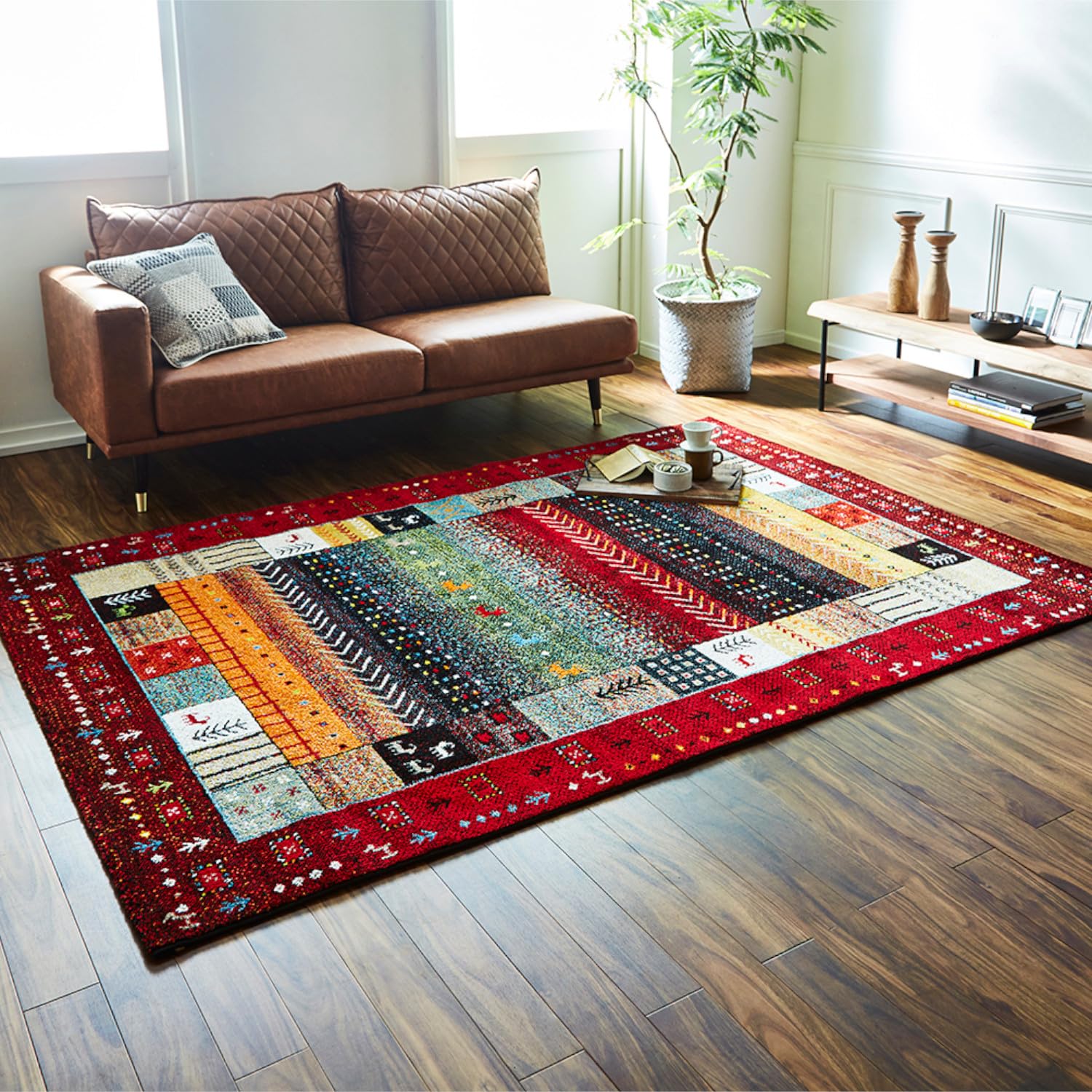 美品】 ウィルトン織 絨毯 カーペット ラグ レッド 花柄 130×200