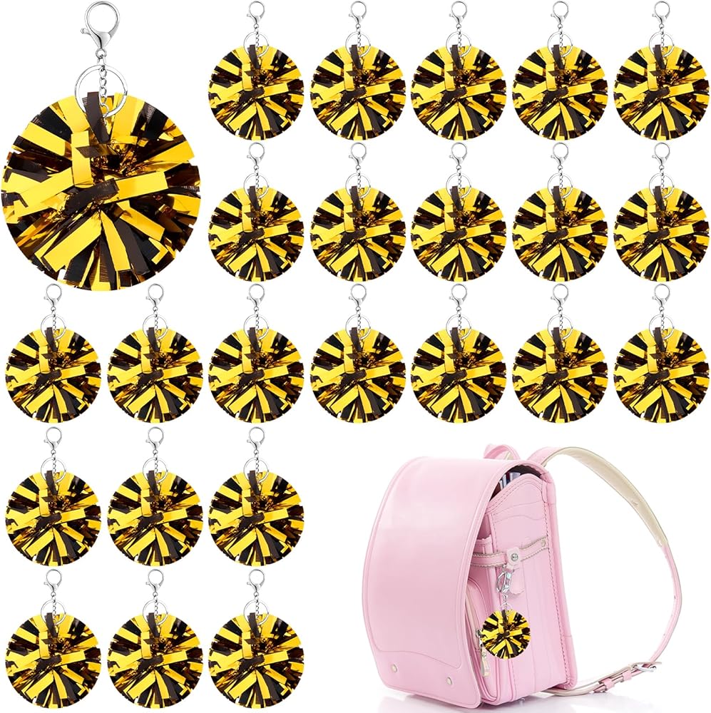 24 Pcs Cheer Pom Pom Keychain Cheering Keyring Charm Black and