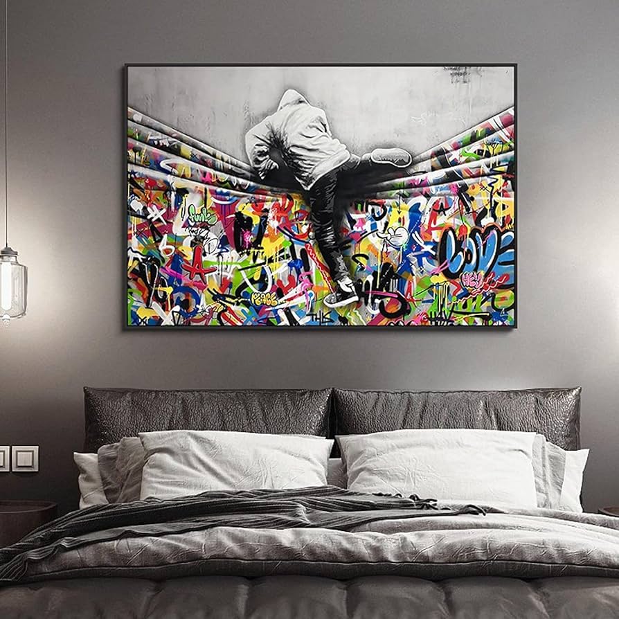 Amazon｜バンクシーグラフィティポスターキャンバス絵画インテリア