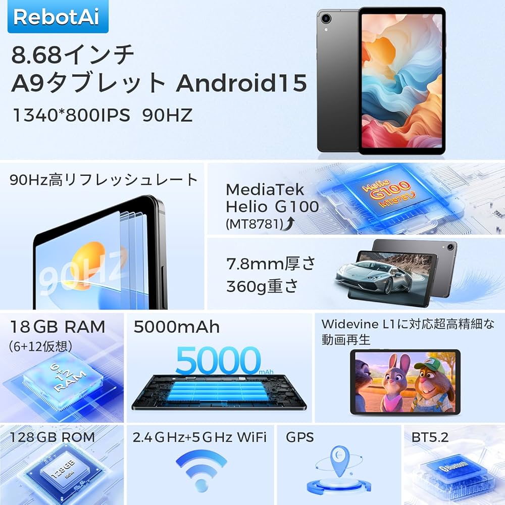 Amazon.co.jp: 【高性能Helio G100搭載】RebotAi タブレット 8インチ