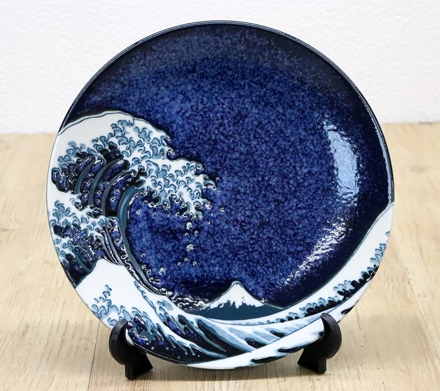 Amazon.co.jp: 日本のお土産 絵皿 波富士 富士山 青(額立付) : ホーム